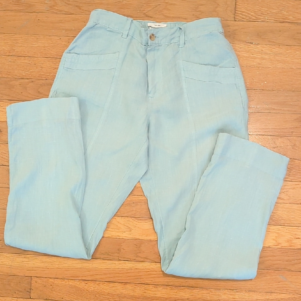 Nicole Miller Light Blue Linen Casual Wide Leg Trousers Size M